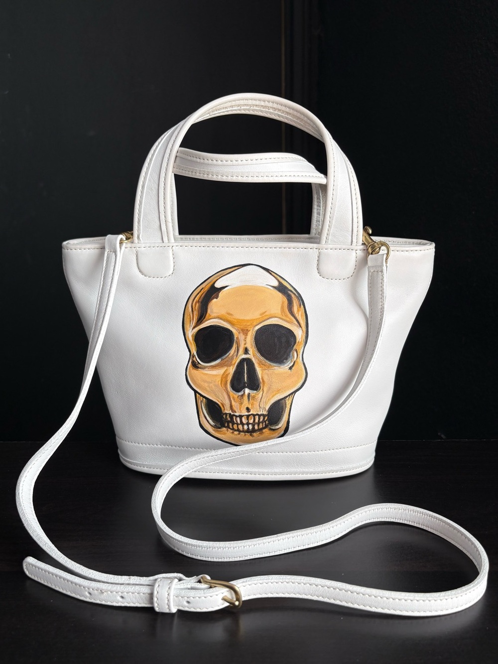 Vintage Coach White Leather Skull La Mort  Art Tote  Crossbody  Bleeker Bag 9301